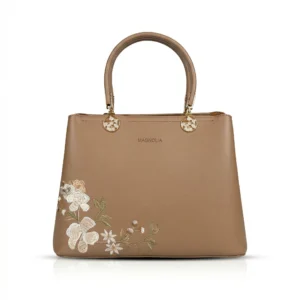 premium elegant tan structured handbag with artistic leaf design (copy)