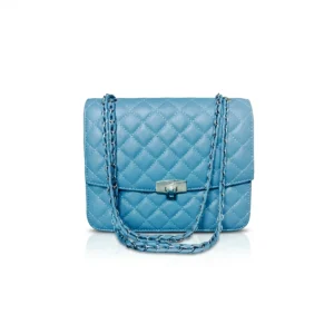 premium elegant sky blue quilted chain sling bag with chain strap