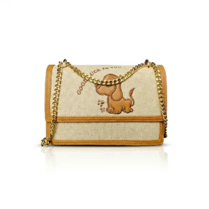 cute dog print chain sling bag with chain strap